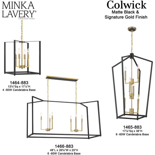 Colwick 6 Light 17.75 inch Matte Black and Signature Gold Pendant Ceiling Light